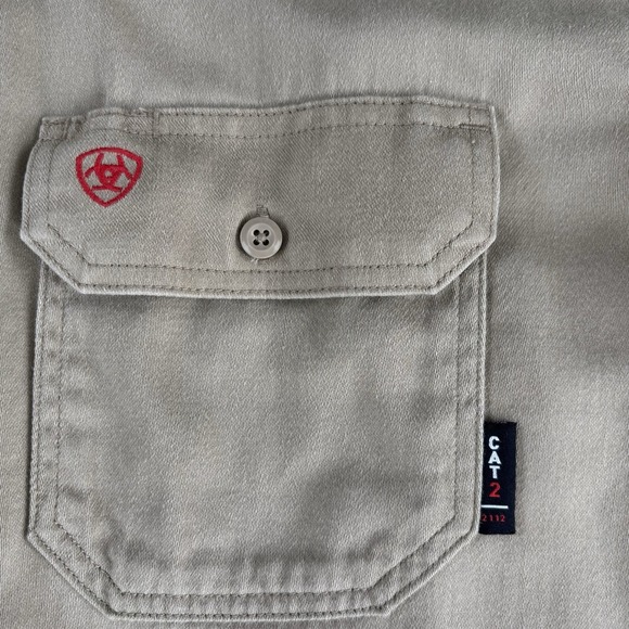 Ariat Shirt Mens XL Tall Beige FR Flame Resistant CAT 2 Button Up Durable - Picture 4 of 12